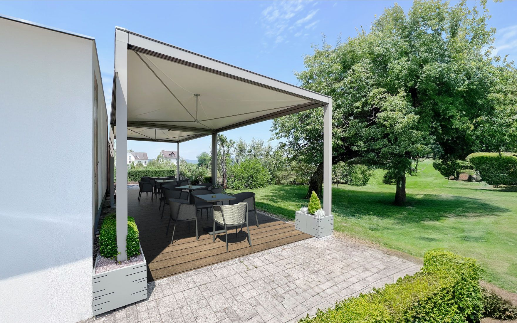 pergolato tetto fisso di design per giardino